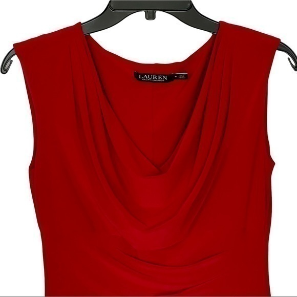 Lauren by Ralph Lauren Red Cap Sleeve Drape Neck Sheath Cocktail Dress Size 6 - Picture 7 of 13